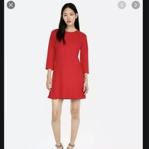 Express Red Flounce Hem 3/4 Sleeve Short Dress XS